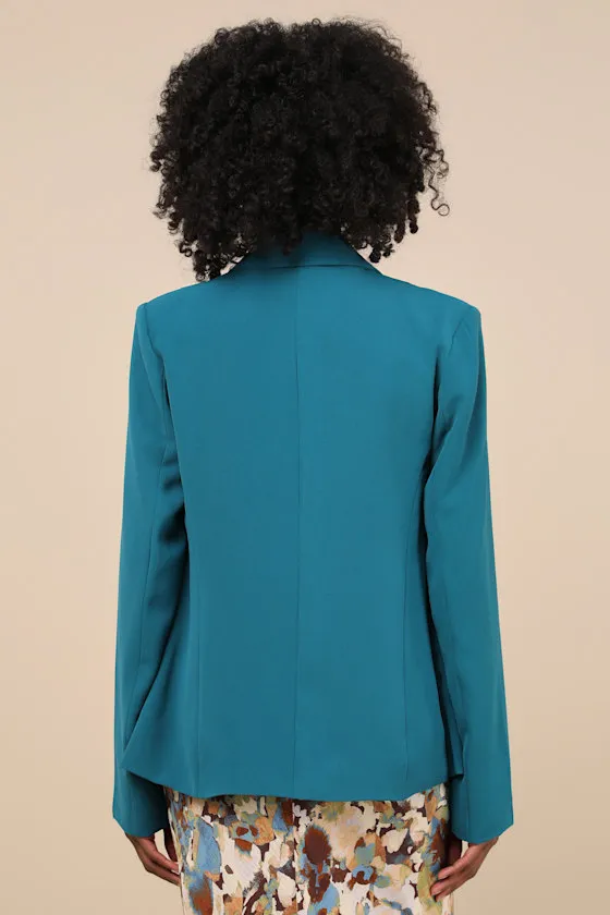 Payton Teal Blue Open-Front Blazer sold by Lulus product image thumbnail 2
