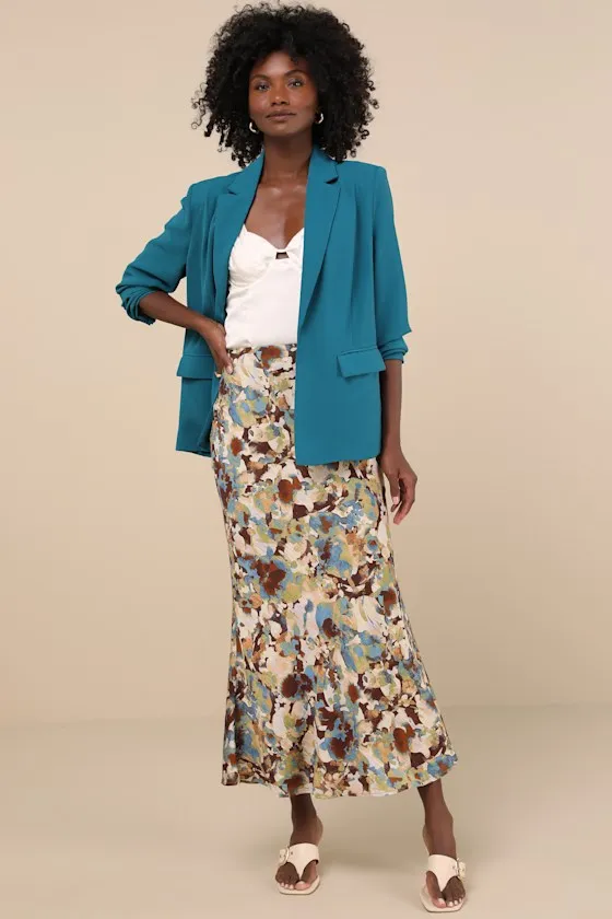 Payton Teal Blue Open-Front Blazer sold by Lulus product image thumbnail 3