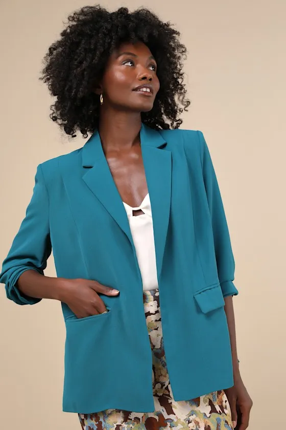 Payton Teal Blue Open-Front Blazer sold by Lulus product image thumbnail 4