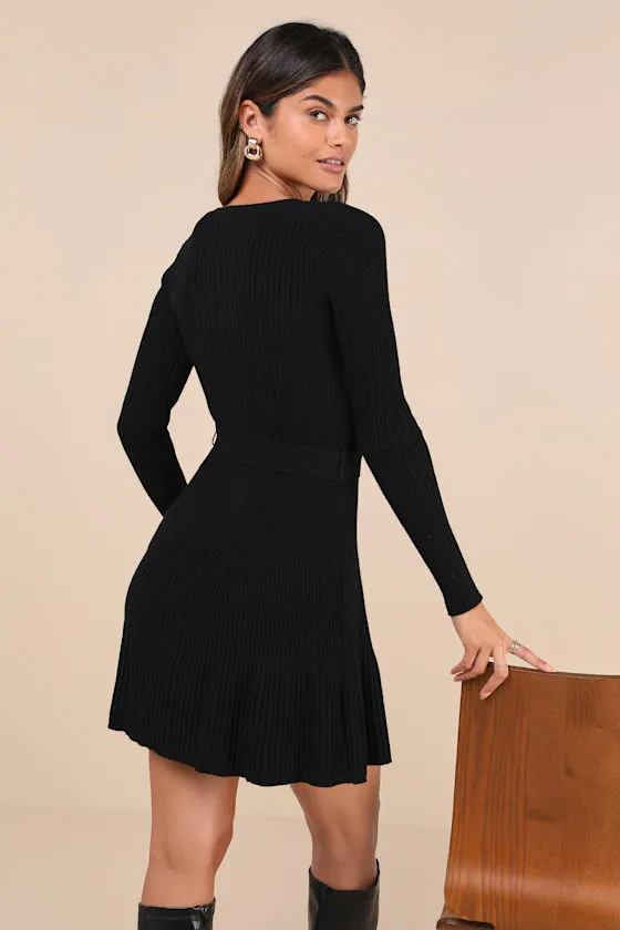 Cozy Poise Black Henley Long Sleeve Mini Sweater Dress sold by Lulus product image thumbnail 2