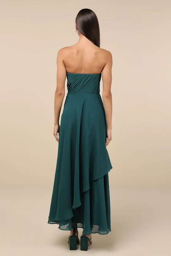 Revered Elegance Emerald Green Pleated Strapless Maxi Dress sold by Lulus product image thumbnail 2