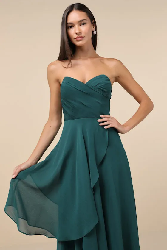 Revered Elegance Emerald Green Pleated Strapless Maxi Dress sold by Lulus product image thumbnail 3