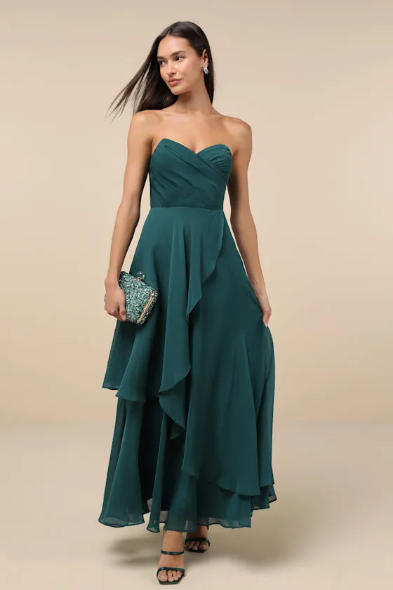 Revered Elegance Emerald Green Pleated Strapless Maxi Dress sold by Lulus product image thumbnail 4