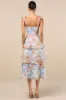 Playfully Posh Blue Floral Organza Tie-Strap Tiered Midi Dress sold by Lulus
