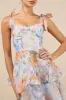 Playfully Posh Blue Floral Organza Tie-Strap Tiered Midi Dress sold by Lulus