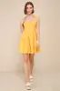 Profound Sweetness Marigold Yellow Eyelet Bustier Mini Dress sold by Lulus