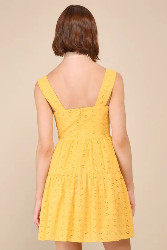 Profound Sweetness Marigold Yellow Eyelet Bustier Mini Dress sold by Lulus product image thumbnail 3