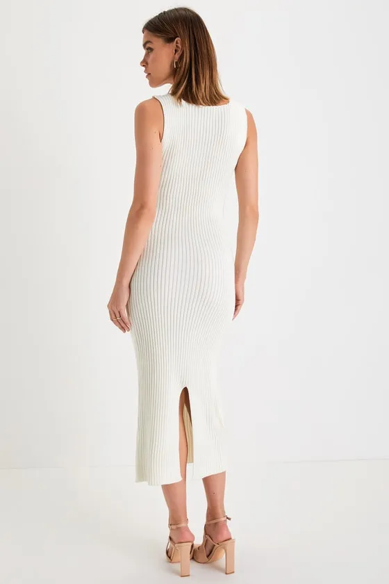 Aesthetic Season Ivory Ribbed Two-Piece Dress & Cardigan Set sold by Lulus product image thumbnail 3