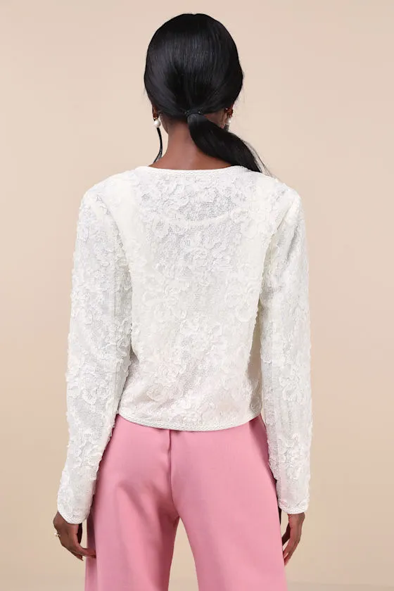 Sophisticated Confidence Ivory Lace Pearl Braid Trim Jacket sold by Lulus product image thumbnail 2