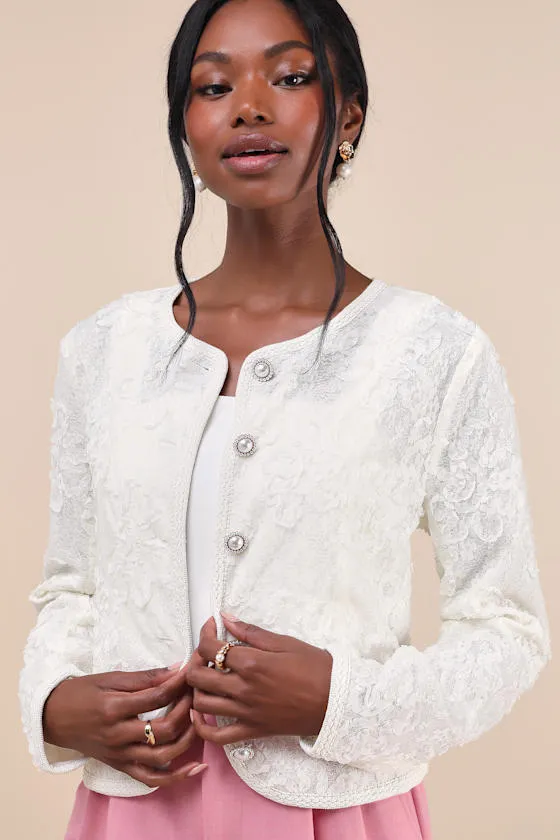 Sophisticated Confidence Ivory Lace Pearl Braid Trim Jacket sold by Lulus product image thumbnail 4