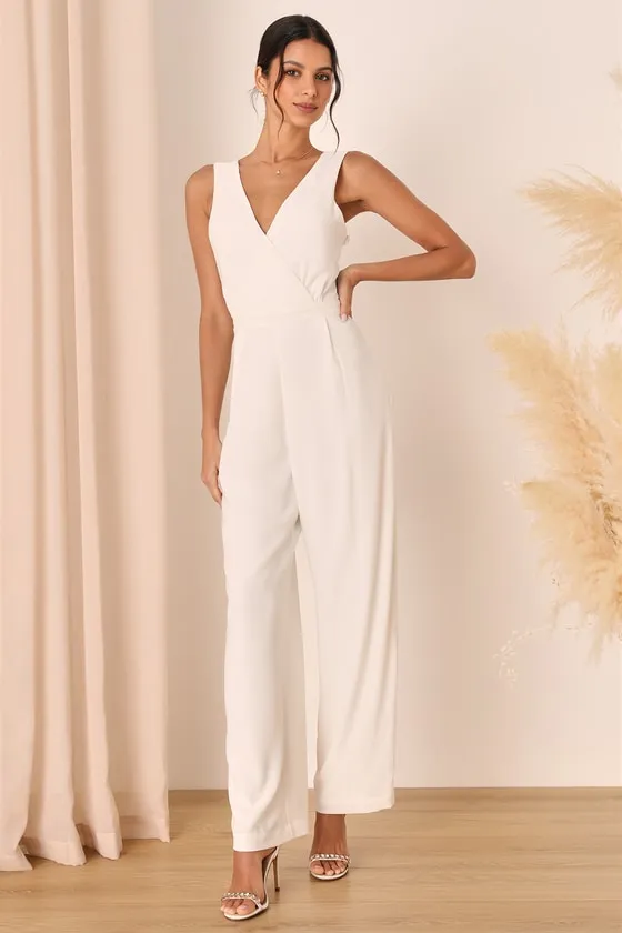 Kiska White Lace Wide-Leg Jumpsuit sold by Lulus