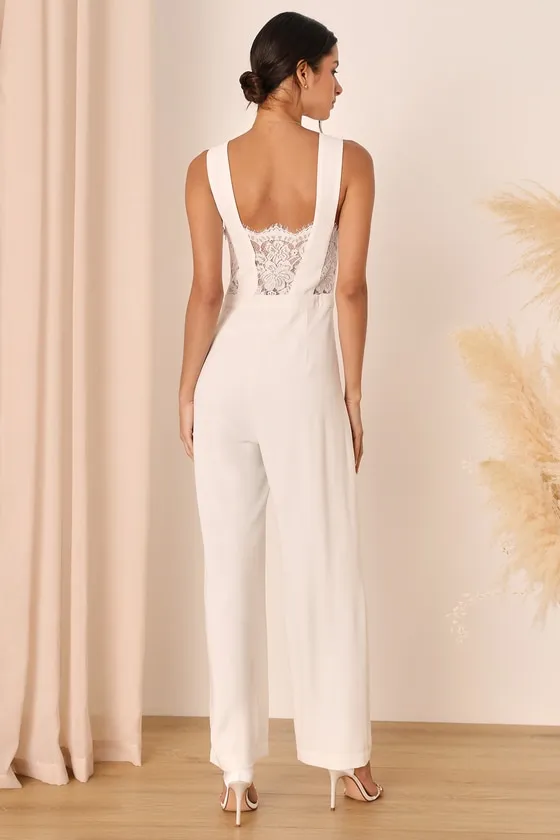 Kiska White Lace Wide-Leg Jumpsuit sold by Lulus product image thumbnail 2