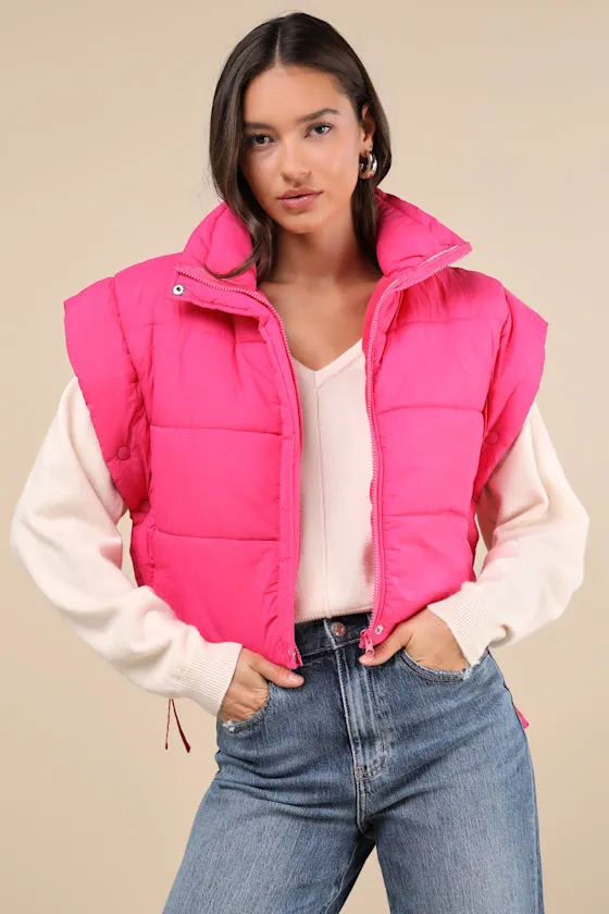 Wintertime Crush Hot Pink Quilted Cropped Side-Tie Puffer Vest sold by Lulus product image thumbnail 2