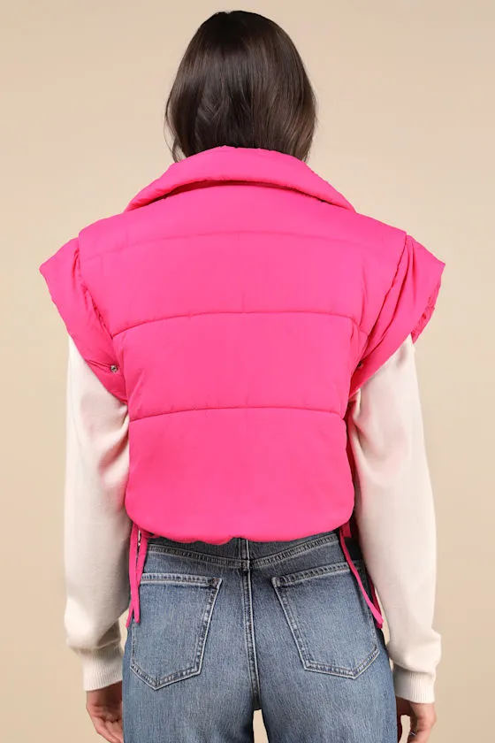 Wintertime Crush Hot Pink Quilted Cropped Side-Tie Puffer Vest sold by Lulus product image thumbnail 4