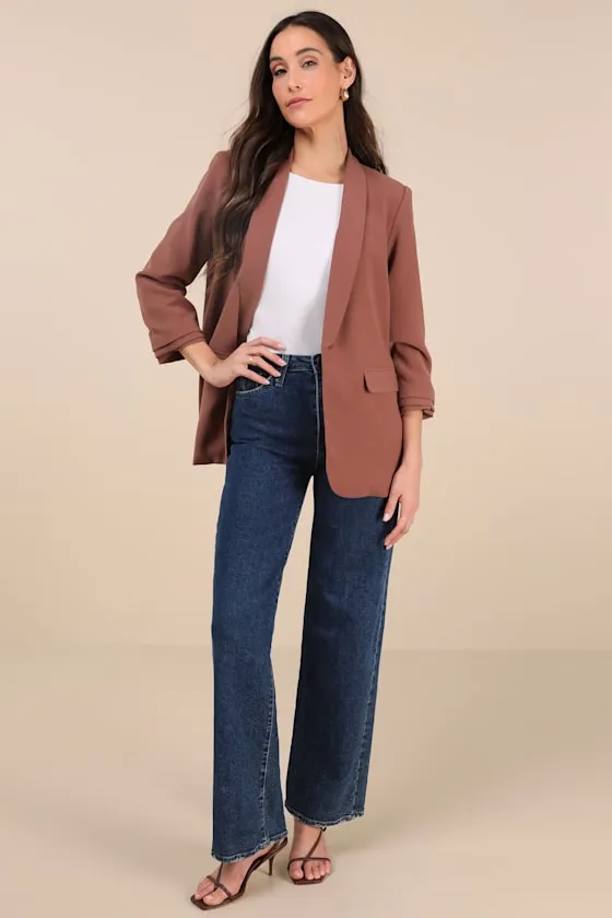 Superior Aesthetic Brown Three-Quarter Sleeve Ruched Blazer sold by Lulus product image thumbnail 2
