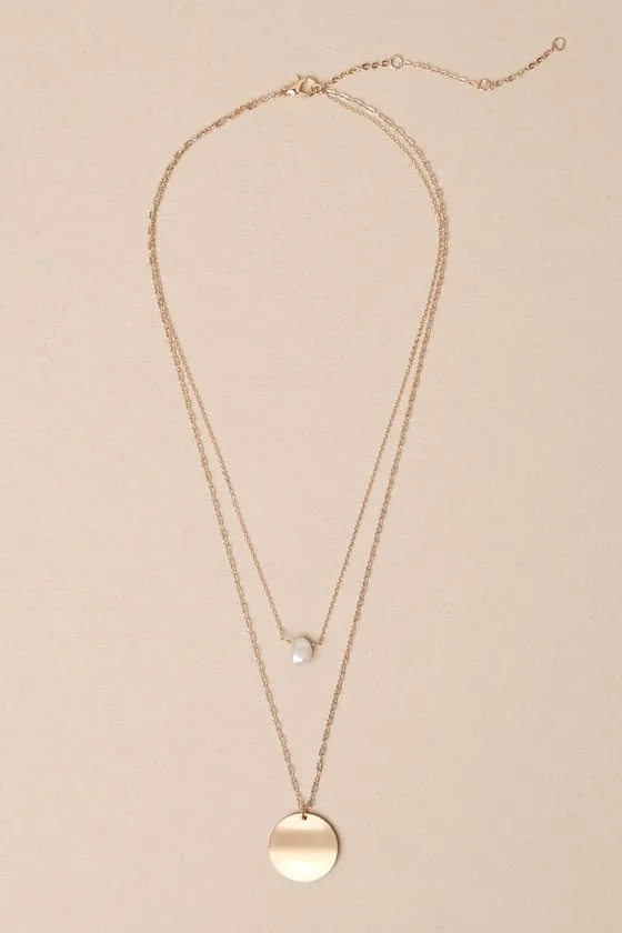 Effortlessly Ravishing Gold Pearl Pendant Layered Necklace sold by Lulus