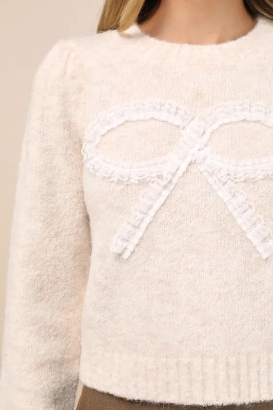 Remarkable Delight Cream Lace Bow Pullover Sweater sold by Lulus product image thumbnail 4