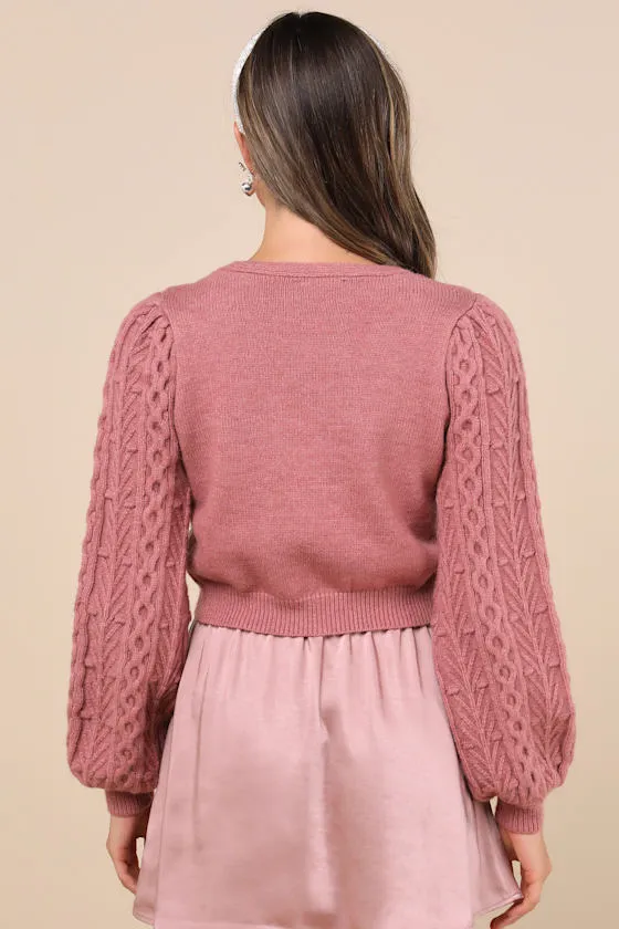 Expert Cutie Dusty Rose Cable Knit Tie-Front Cardigan Sweater sold by Lulus product image thumbnail 2