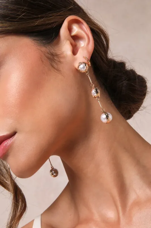 Modern Charisma Gold Pearl Drop Earrings sold by Lulus