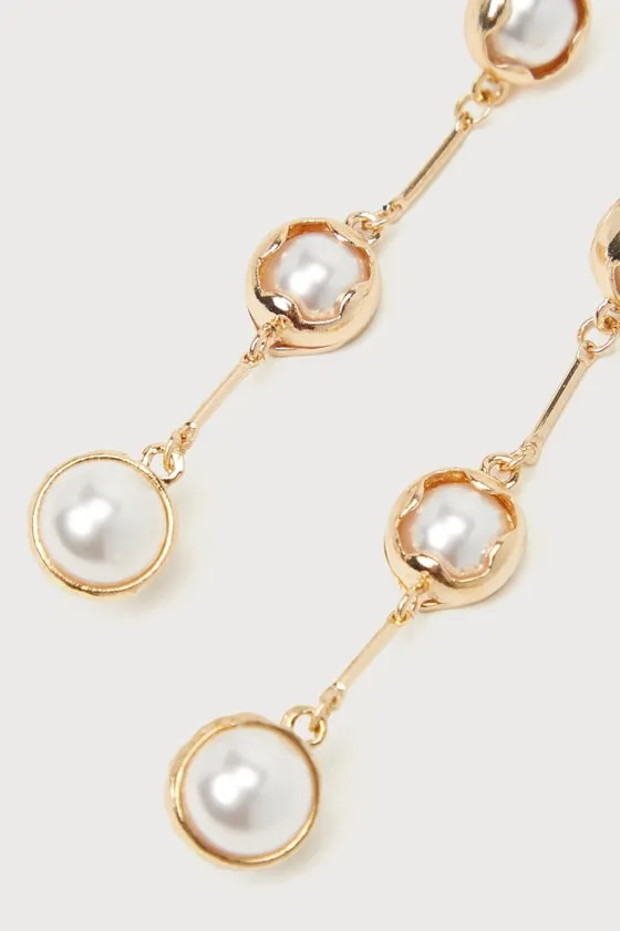 Modern Charisma Gold Pearl Drop Earrings sold by Lulus product image thumbnail 2