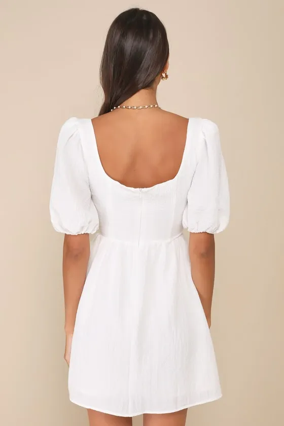 Little Bit In Love White Surplice Puff Sleeve Mini Dress sold by Lulus product image thumbnail 2