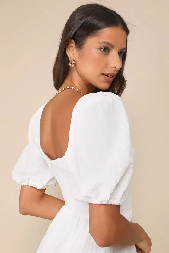 Little Bit In Love White Surplice Puff Sleeve Mini Dress sold by Lulus product image thumbnail 4