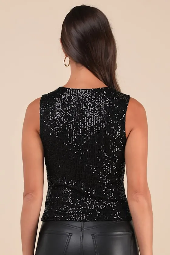 Exceptionally Fabulous Black Sequin V-Neck Cropped Tank Top sold by Lulus product image thumbnail 2