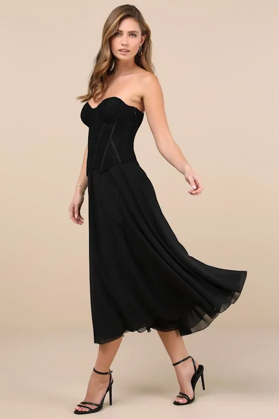 Truest Sensation Black Lace Bustier Midi Dress sold by Lulus product image thumbnail 2