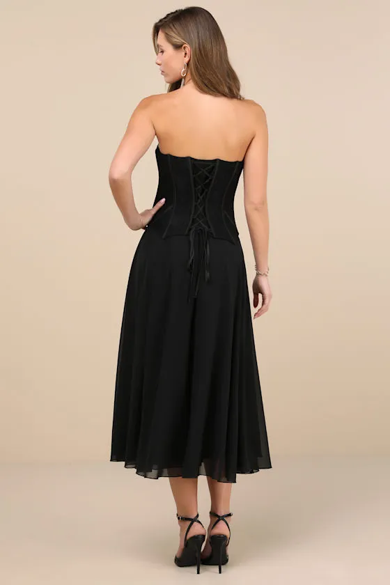 Truest Sensation Black Lace Bustier Midi Dress sold by Lulus product image thumbnail 3