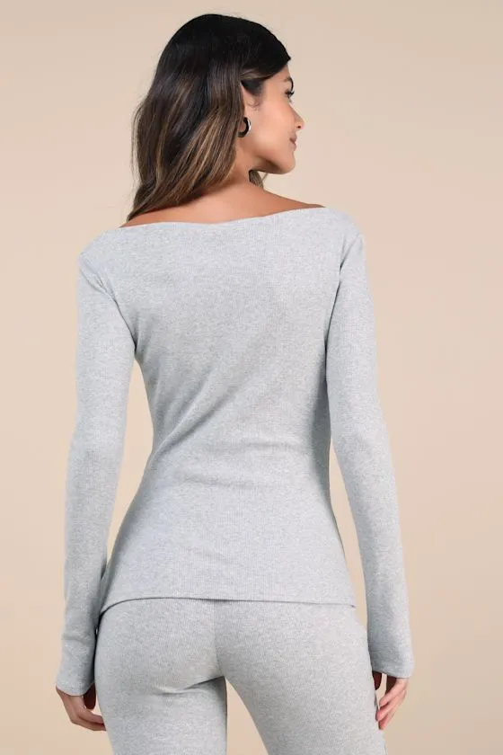 Talia Heather Grey Ribbed Long Sleeve Top sold by Lulus product image thumbnail 3