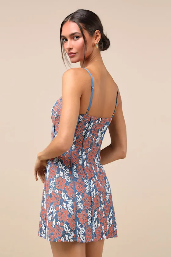 Dainty Personality Blue Lace Seamed Mini Dress sold by Lulus product image thumbnail 4