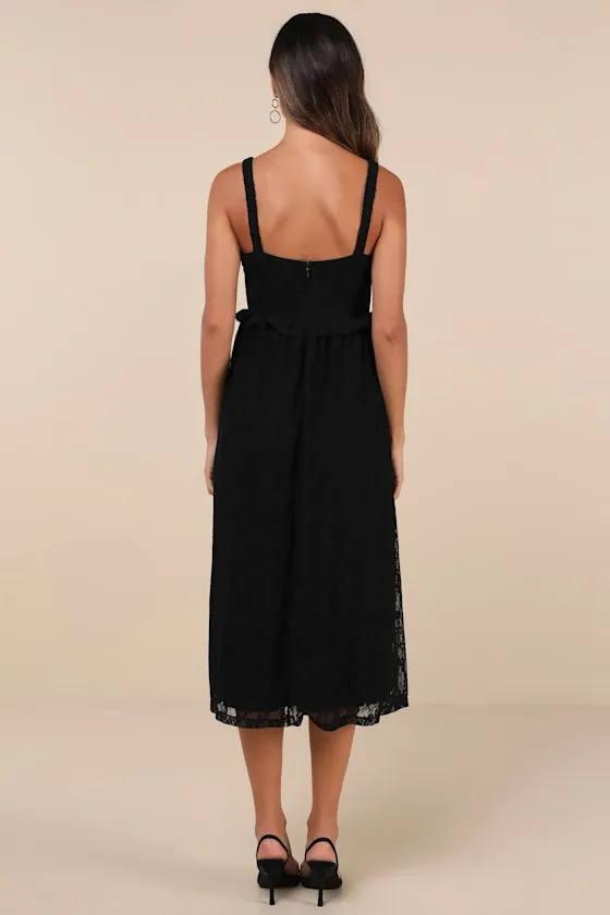 Romantic Option Black Lace Sleeveless Lace-Up Corset Midi Dress sold by Lulus product image thumbnail 3