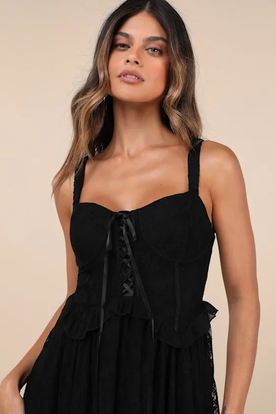 Romantic Option Black Lace Sleeveless Lace-Up Corset Midi Dress sold by Lulus product image thumbnail 4