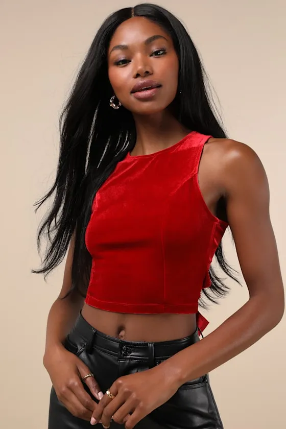 Let's Tie It Red Velvet Tie-Back Cropped Tank Top sold by Lulus product image thumbnail 2