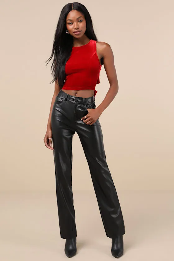 Let's Tie It Red Velvet Tie-Back Cropped Tank Top sold by Lulus product image thumbnail 3