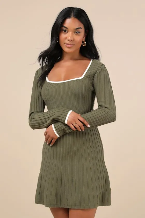 Cute Simplicity Olive Green Textured Mini Sweater Dress sold by Lulus