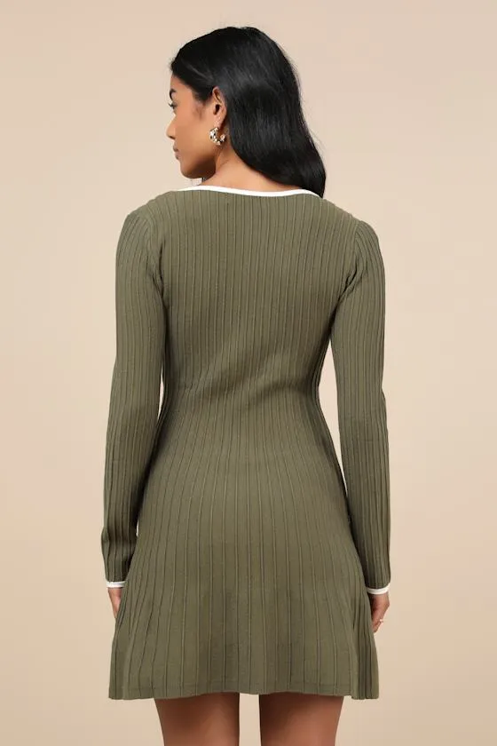 Cute Simplicity Olive Green Textured Mini Sweater Dress sold by Lulus product image thumbnail 2