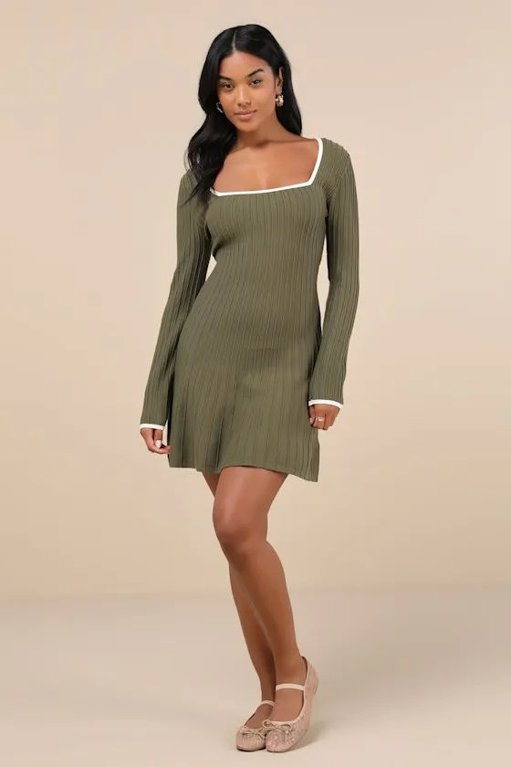 Cute Simplicity Olive Green Textured Mini Sweater Dress sold by Lulus product image thumbnail 3