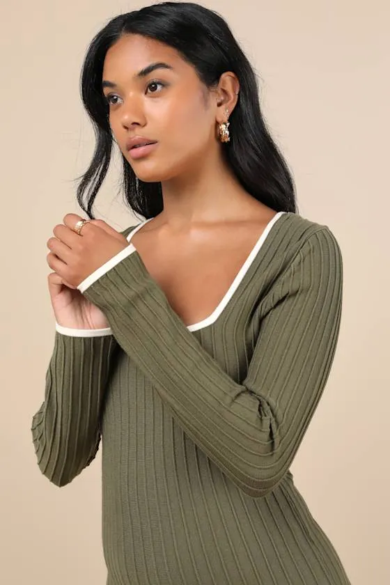 Cute Simplicity Olive Green Textured Mini Sweater Dress sold by Lulus product image thumbnail 4