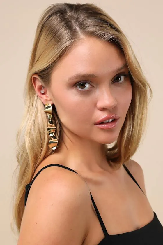 Elevated Marvel Gold Crinkled Drop Earrings sold by Lulus product image thumbnail 2