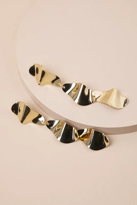 Elevated Marvel Gold Crinkled Drop Earrings sold by Lulus product image thumbnail 3