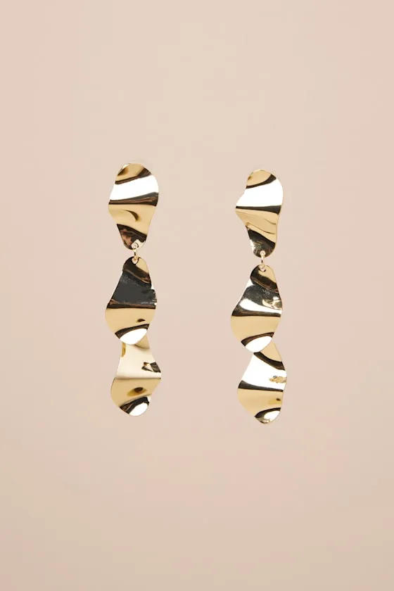 Elevated Marvel Gold Crinkled Drop Earrings sold by Lulus product image thumbnail 4