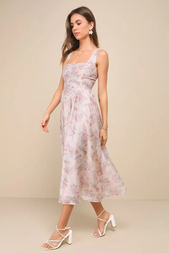 Darling Adoration Blush Pink Floral Midi Dress With Pockets sold by Lulus product image thumbnail 2