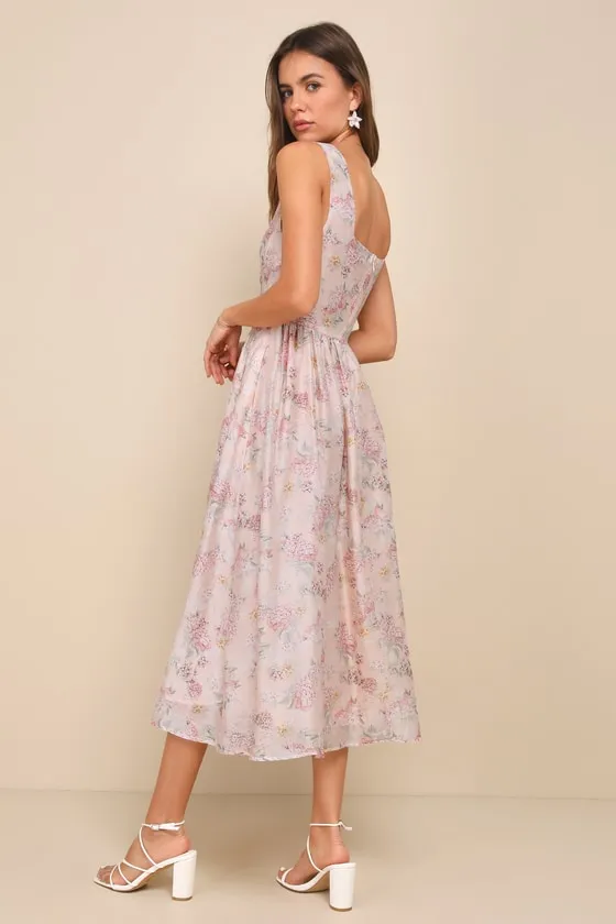 Darling Adoration Blush Pink Floral Midi Dress With Pockets sold by Lulus product image thumbnail 3