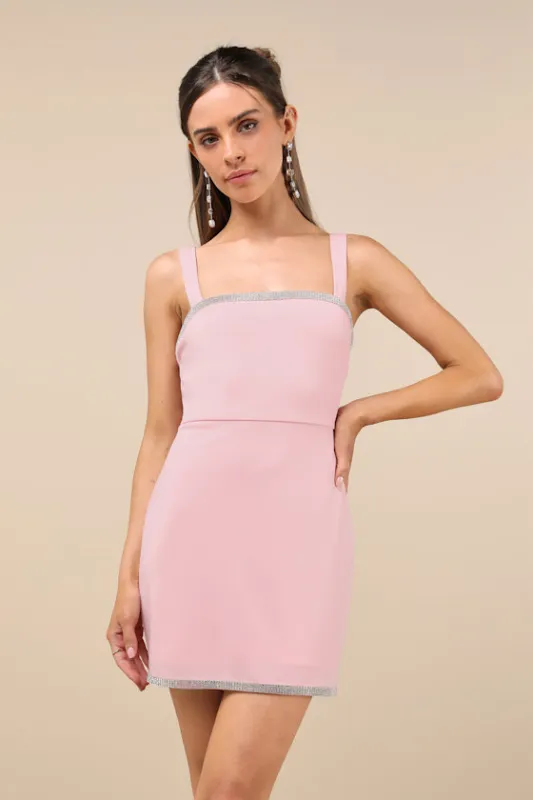 Glowing Allure Pink Rhinestone Sleeveless Bodycon Mini Dress sold by Lulus