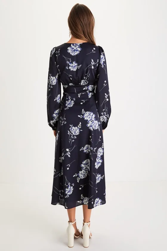 Beautiful Details Navy Blue Floral Long Sleeve Midi Dress sold by Lulus product image thumbnail 3