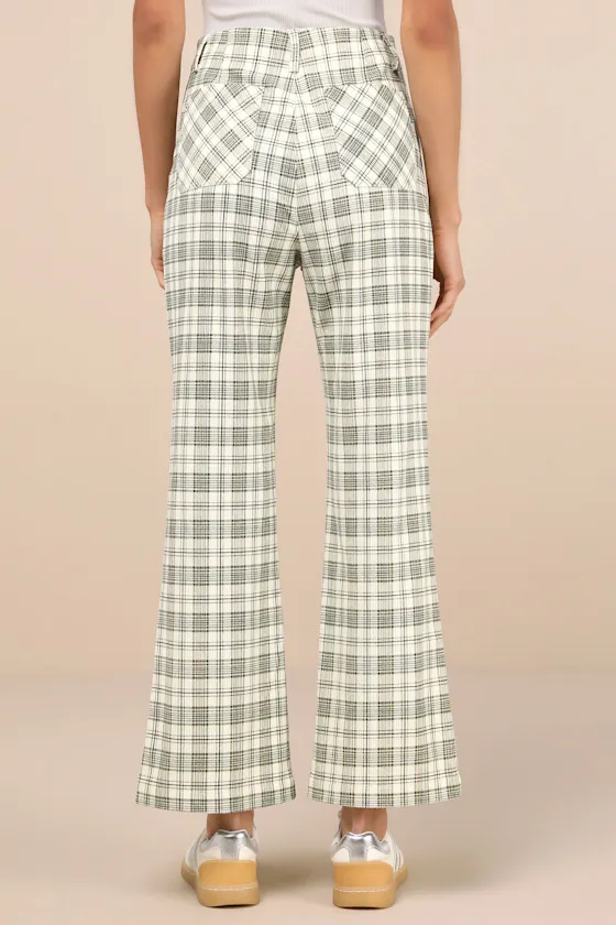 Modish Behavior Cream and Green Plaid Corduroy High-Rise Pants sold by Lulus product image thumbnail 3
