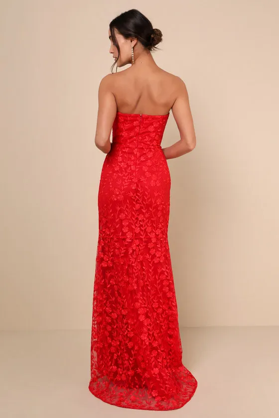 Romantic Beauty Red Floral Embroidered Strapless Maxi Dress sold by Lulus product image thumbnail 2