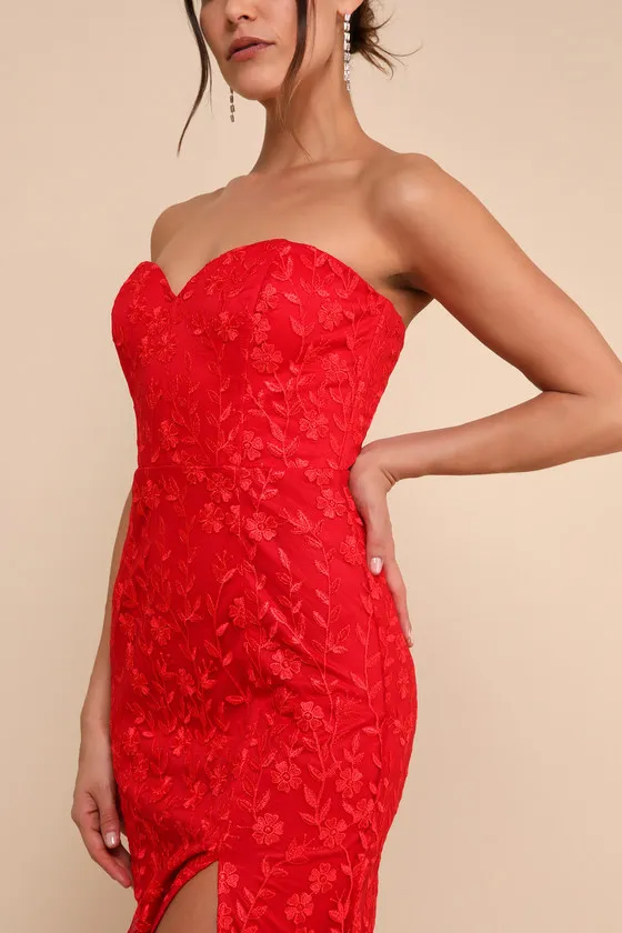 Romantic Beauty Red Floral Embroidered Strapless Maxi Dress sold by Lulus product image thumbnail 4