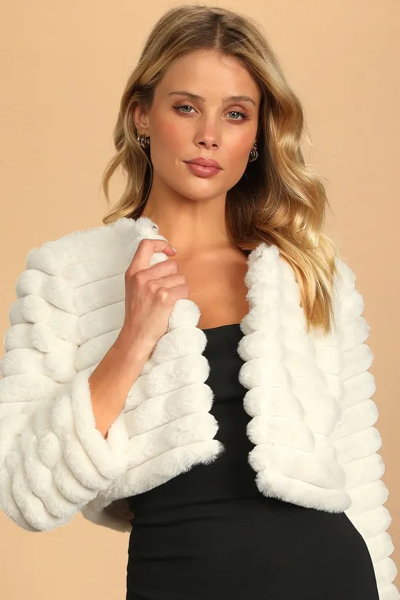 Live for Luxe Ivory Cropped Faux Fur Jacket sold by Lulus